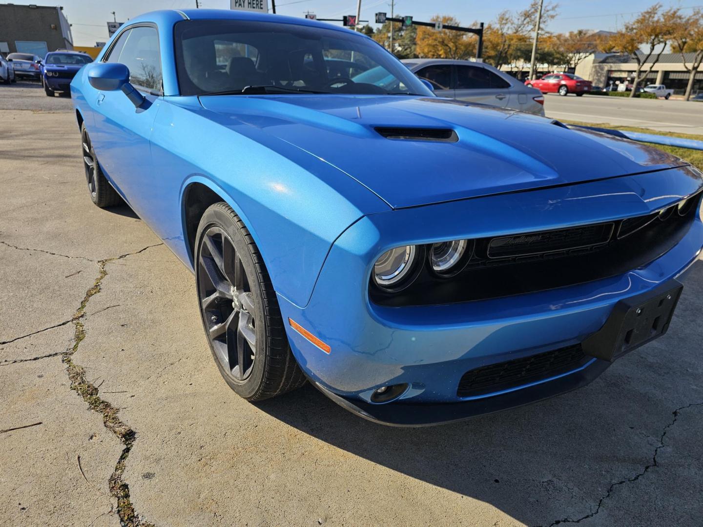 2019 Blue /Dark Gray Dodge Challenger SXT (2C3CDZAG2KH) with an 3.6L V6 DOHC 24V engine, 8A transmission, located at 2020 East Division Street, Arlington, TX, 76011, (817) 801-3191, 32.742390, -97.076874 - Photo#1